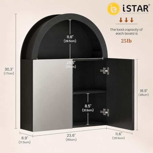 Image of iSTAR Wall Mounted Storage Mirror Cabinet, Bathroom Wall Mirror with Storage Shelf Mirror with Hidden Cabinet Organizer | Modern Wall Mounted for Bathroom, Bedroom, Washbasin (Black)