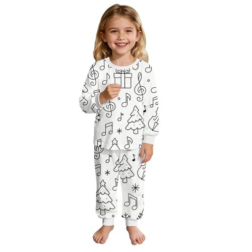 Pijama de Manga Larga y Pantalón con Estampado de Garabatos para Niñas - Conjunto de Dormir con Animados