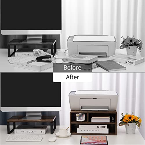 image for Giikin Rustic Printer Stand with 2 Tier Storage, Multifunctional Wood 