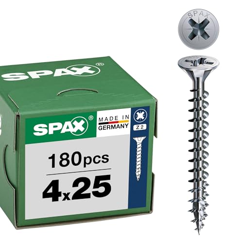 SPAX Vis universelles 4 x 25 mm, 180 pièces - Vis à tête fraisée avec revêtement WIROX, filetage total, empreinte cruciforme Z2, pointe 4CUT - 8000000277160