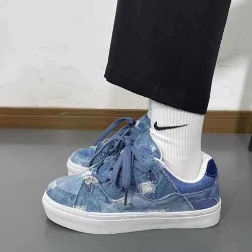 Cute Sneakers for Women Walking Shoes Comfortable Denim Blue Versatile Couples' Style All-Season3