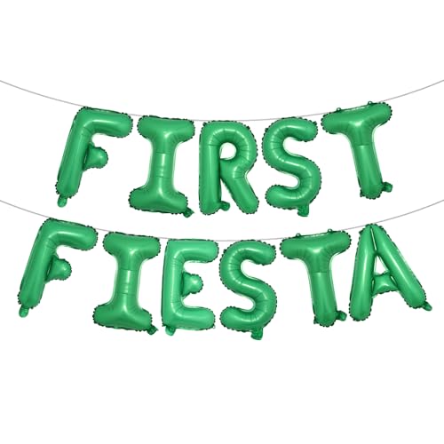 Image of First Fiesta Birthday Decorations Mexican 1st Birthday Party Supplies Multicolor First Fiesta Balloons Mexican Uno Cactus Banner for Cinco De Mayo Taco Bout Uno Party Decor (FIRST FIESTA Green)