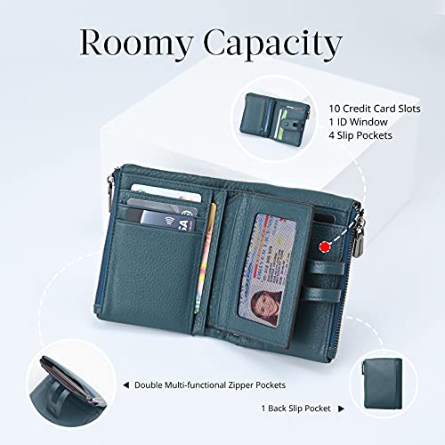 Bveyzi Small Soft Leather Wallet For Women Rfid Blocking Ladies Card Holder With Double Zipper Pocket (Blue) #TOP2