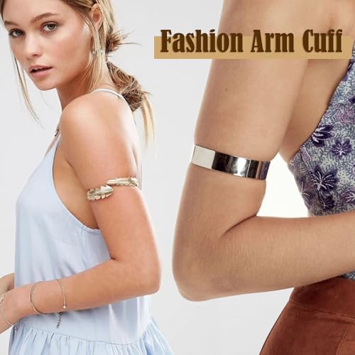 12 Pcs Arm Cuff Bracelets for Women Boho Upper Arm Bands Leather Armband Armlet Feather Cuff Bangle Bracelet Open Gold Arm Cuffs Set2