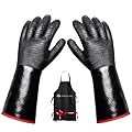 Jungle Eye BBQ Grill Gloves Heat Resistant 932°F – Neoprene Non-Slip Waterproof Heat & Oil Resistance for Grilling, Smoker, Cooking, Frying & Oven, 14" Long Sleeve Barbecue Gloves, Apron Included