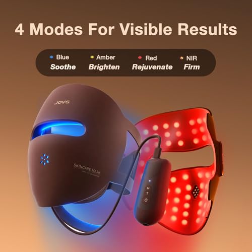 Image of JOVS 3D Red Light Therapy Mask for Face, 328 LEDs Full Face Coverage, 4 Light Modes Cordless LED Light Therapy Face Mask for The Look of Wrinkles, Home Use Skincare Device