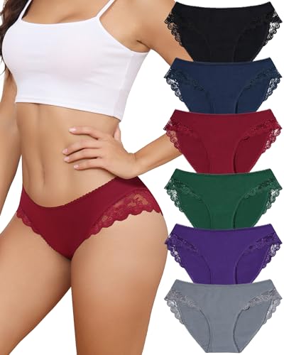 LEVAO Cotton Underwear for Women Lace Cheeky Ladies Brief Stretch Hipster Bikini Panties 6 Pack S-XXL