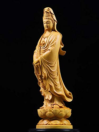 中国 古美術 伝統工芸品　中国　唐木黄楊製　観音菩薩像　仏像　置物 Amazon｜念珠観音仏像黄楊木像家リビングに装飾物実木彫刻手作り芸術品