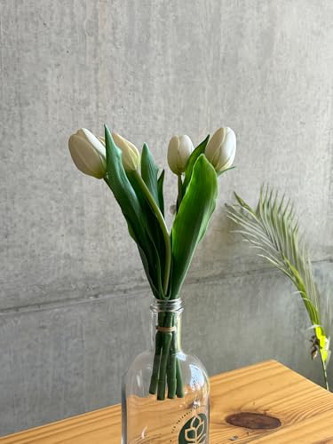Image of PAPERI Artificial Flowers for Vase - Decorative Home Decor for Living Room, Bedroom, Office Table, Centerpiece & Wedding Decoration (White Tulips) Pack of 5 Pcs