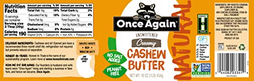 Once Again OANB03341 Natural Creamy Cashew Butter, 16Oz - Unsweetened - Peanut Free, Gluten Free Certified thumb #3
