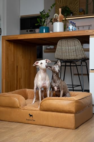 Image of NOAH & PAW Large Dog Bed, 35x25x11 Inch, Orthopedic Dog Beds, Eggshell Memory Foam Infused with Cooling Gel, Inner Cover, Water Resistant, Machine Washable (Faux Leather)
