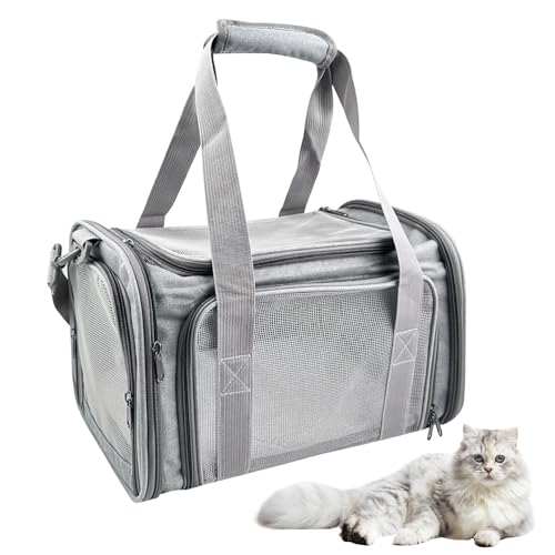 Luazvilkpsar Trasportino Gatto, Trasportino per Cani e Gatti, Borsa Pieghevole per Gatto, 40x25x26cm Borsa per Animali Portatile Morbido e Pieghevole per Gatti e Cani di Piccola e Media Taglia(Grigio)