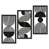 Putuo Decor Lot 3 tableaux muraux encadrés, art abstrait noir blanc géométrique, lignes arc rétro moderne, cadres noirs, décoration salon chambre bureau entrée