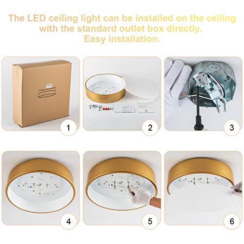 Lanros Modern Gold Flush Mount LED Ceiling Light Fixture, 13.8-inch Simple Drum Ceiling Lighting with 4000K Neutral White for Dormitiry Hallway Bedroom Foyer Kitchen,18W, 1530LM, Non Dimmable