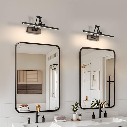 Goeco LED Spiegelleuchte Bad 40CM, 9W Rotation Lampen Spiegel Schwarz, Badbeleuchtung IP20, Modern Badlampe Wand für Küche, Badschrank, Neutral Weiß 4000K