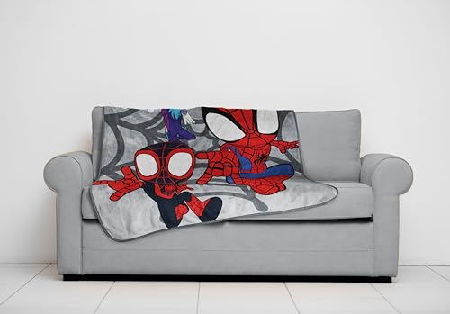 Image of Jay Franco Spidey & His Amazing Friends Plush Throw Blanket - Measures 50 x 60 Inches - Kids Super Soft Fleece Bedding Features Ghost Spider Gwen & Miles Morales