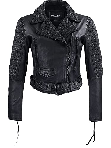 trueprodigy Casual Damen Marken Lederjacke Echt Leder Damenjacke Cool Stylisch Vintage Sportlich Und Slim Fit Jacke Für Frauen, Farben:Schwarz, Größe:XS Cover