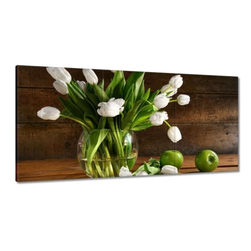 Tableau tulipes blanches 120x60 art mural premium H1044M