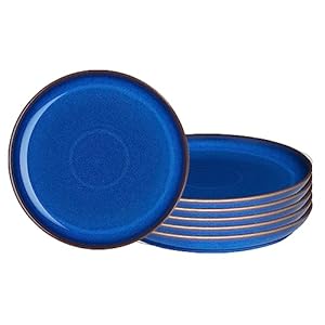Denby – Imperial Blue Coupe Dinner Plates Set of 6 – Dishwasher Microwave Oven Safe – Scratch Chip Resistant – Large Ceramic Stoneware Dinnerware Plates Set