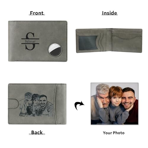 Custom Airtag Wallet for Men Personalized Photo Mens Wallets with Air Tag Holder Engraved Name and Initial Bifold Slim Wallet Customized Gifts for Men Dad (Style 1)2