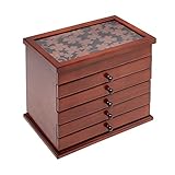 Amazon Basics - Joyero grande con 6 niveles y 5 cajones, en madera (color marrón)