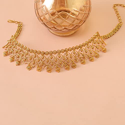 TARINIKA Brass Indian Choker Necklace Set - Gold Plated Cubic Zirconia Indian Jewelry Sets for Women Dangle, Drop, Jhumka Earrings Traditional Desi Necklace Pearls Gift for her3