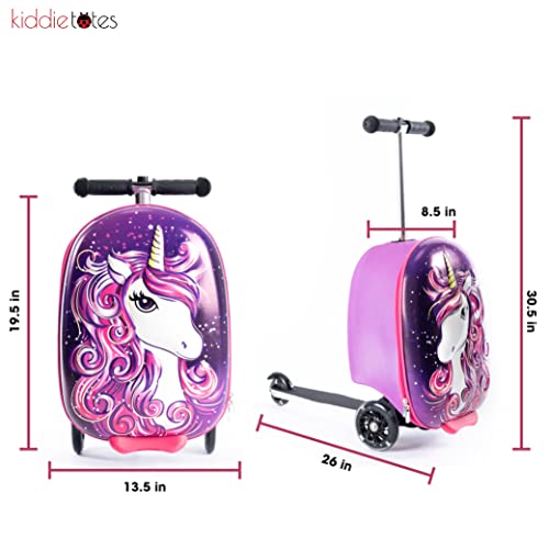 Kiddietotes 3-D Hardshell Ride On Suitcase Scooter For Kids - Cute Lightweight Kids Luggage With Wheels - Fun Led Lights #TOP5
