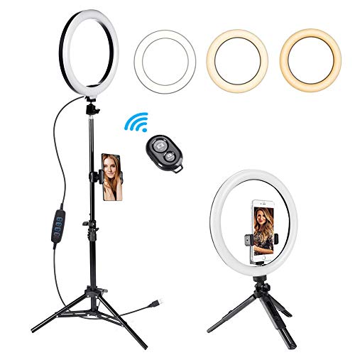10 Inch Led Ring Light with Tripod Stand Upgraded, GIM Dimmable Selfie Ring Light 3 Color Modes and 11 Brightness, USB Powered for Tiktok Makeup Live Streaming Video Camera YouTube Lighting