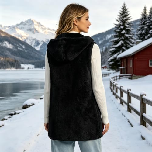 Fuzzy Vest Women Open Front Winter Long Button Down Sherpa Vest Coats - image 6