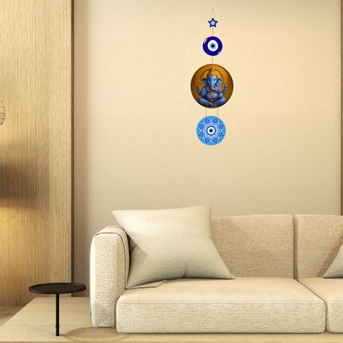 Image of Genxtra MDF Lord Ganesha Evil Eye Wall Hanging - Spiritual Home Decor with Nazar Battu Protection & Positive Energy for Living Room, Entrance, Gift & Office