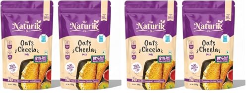 Image of The Naturik Co. Oats Chilla Mix 200 grams (Pack Of 4) : Instant, Ready-to-Cook Cheela & Dosa Mix with 80% Oats & Pulses, High-Protein Healthy Breakfast Option for Kids & Family | As Seen On Shark Tank
