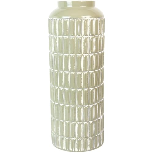 Image of Wilko Kaia Tall Metal Vase, Sage, 54cm Height, Elongated Shape, Soft Sage Hue, Vase for Artificial Floristry, Embossed Design, Home Decor