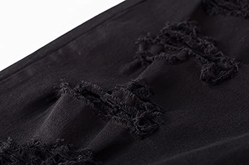 Roswear Women's Ripped Denim Mid Rise Stretchy Bermuda Shorts Jeans Black 2Xl #TOP3