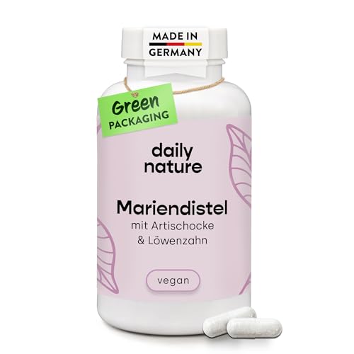 dailynature Mariendistelextrakt mit 80% Silymarin+Artischocke & Löwenzahn | 120 Kapseln | Nahrungsergänzungsmittel | vegan | kompostierbare Dose | ohne unerwünschte Zusätze