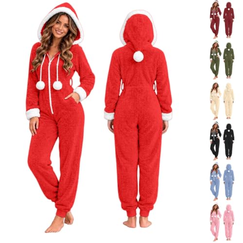 Christmas Onesie Adult Hooded Sherpa Fleece Full Zip Pajamas with Pockets - image 1