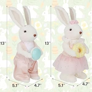 DR.DUDU Set of 2 Easter Decorations for Home- 13 Inch Sisal Easter Bunny Couple Figurines with Donut & Macaron, Spring Indoor Table Centerpiece Decor, Straw & White Rabbits DRDUDU Set of 2 Easter Decorations for Home 13 Inch Sisal Easter Bunny Couple Figurines with Donut Macaron Spring Indoor Table Centerpiece Decor Straw White Rabbits