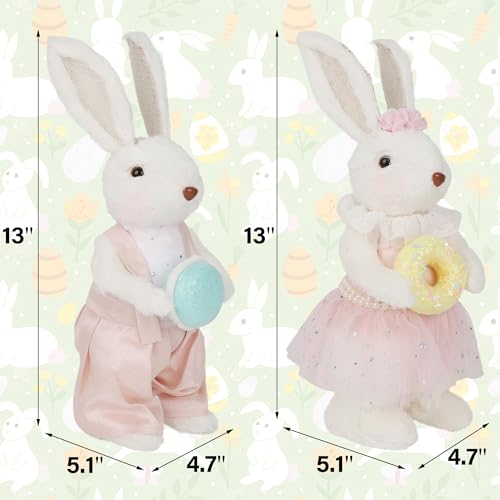 DRDUDU-Set-of-2-Easter-Decorations-for-Home-13-Inch-Sisal-Easter-Bunny-Couple-Figurines-with-Donut-Macaron-Spring-Indoor-Table-Centerpiece-Decor-Straw-White-Rabbits DRDUDU Set of 2 Easter Decorations for Home 13 Inch Sisal Easter Bunny Couple Figurines with Donut Macaron Spring Indoor Table Centerpiece Decor Straw White Rabbits