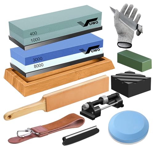 vuwo Professionelle Schleifstein Set für Messer - Wetzstein Körnung 400/1000 3000/8000 Japanischer Abziehstein mit Axt Schleifstein Abrichtstein...
