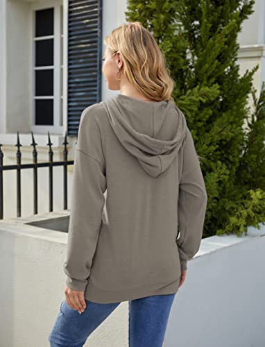 Women Casual Pullover Hoodie Tunic Tops Casual Long Sleeve Sweatshirt Loose Soft Pullover Beige Large #TOP3
