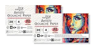 Zen Sangam Express your Mind 300 GSM Cold Pressed Rough Grain Surface, Acid Free Artists' Gouache Papers Sheets, (Pack of 2, A5 Size 21x14.8cm, 48 Sheets)