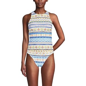 Lands' End Women's Tugless High Neck Strappy Back Tankini Swimsuit Top