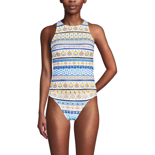 Lands' End Women's Tugless High Neck Strappy Back Tankini Swimsuit Top