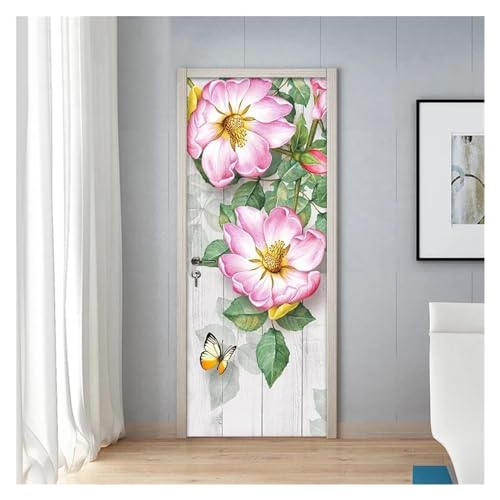 Autocollant de porte 3D fleur florale pastorale papier peint 77x200cm