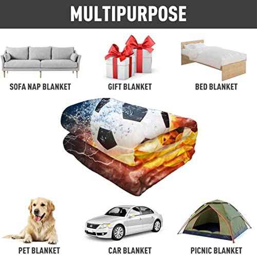 Hommomh 60" X 80" Blanket Comfort Cozy Soft Warm Throw One Sides Soccer Flame Fire #TOP5