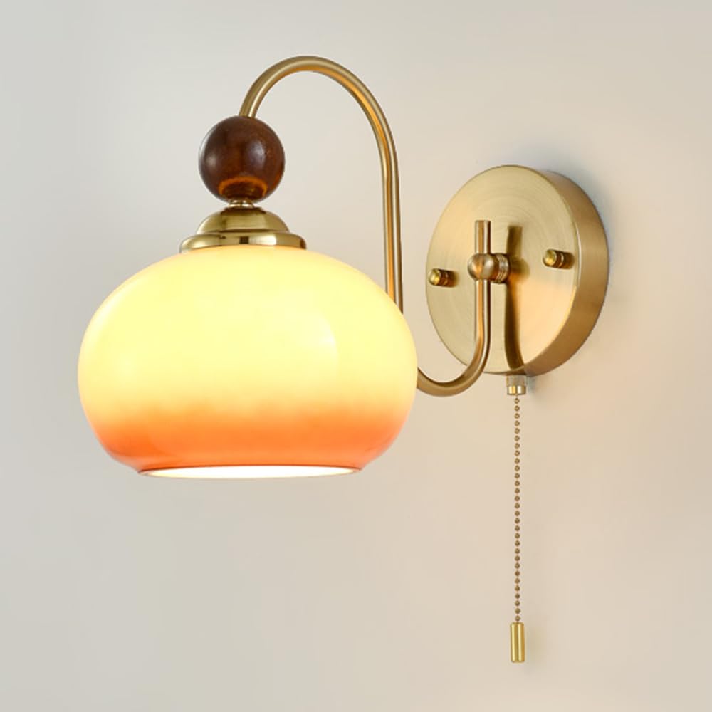 KXEcoLife E27 Wall Sconce Lighting Fixture With Round Glass Shade, Vintage Bathroom Vanity Sconces Lighting, Gold Lamp Body For Bedroom, Kitchen, Living Room, Hallway, Basement