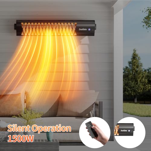 Image of Outdoor Heater for Patio, 1500W Wall-Mounted Heater, Patio Heaters for Outdoor Use, Waterproof, Carbon Fiber Tube, for Backyard Gazebo Garage Black