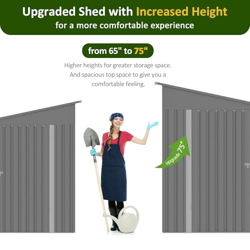Image of DAUSOLA 5x7.7 FT Outdoor Storage Shed, Metal Garden Tool Shed with Updated Frame Structure, Lockable Doors and Windows, Ideal for Backyard Garden Patio Lawn, Grey