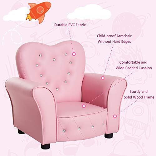 HOMCOM Kids Toddler Chair Sofa Children Armchair Seating Relax Playroom Seater Girl Princess Pink