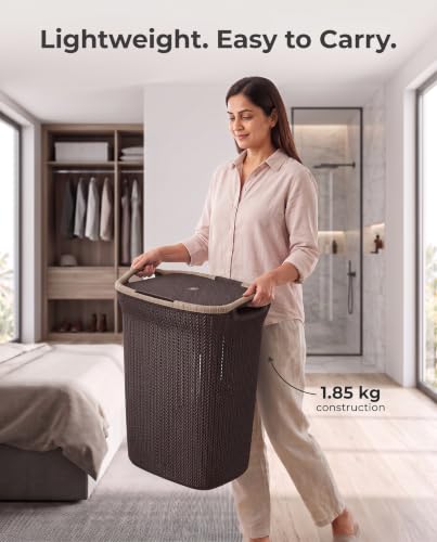 Add Plastic Laundry Basket with Lid Weather Brown - Image 7