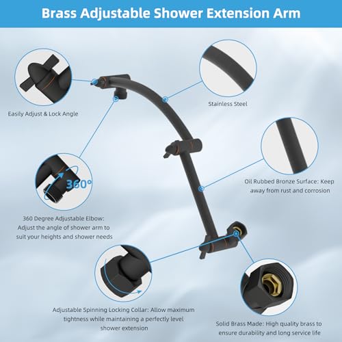 Hibbent SH12IN-SQUARE-16ARM-ORB All Metal Rain Shower Head, 12'' High Pressure Rainfall Showerhead With 16 Inch Shower Head Extension Arm, Brass Adjustable Shower Arm Extender, Waterfall Fixed Showerheads thumb #1